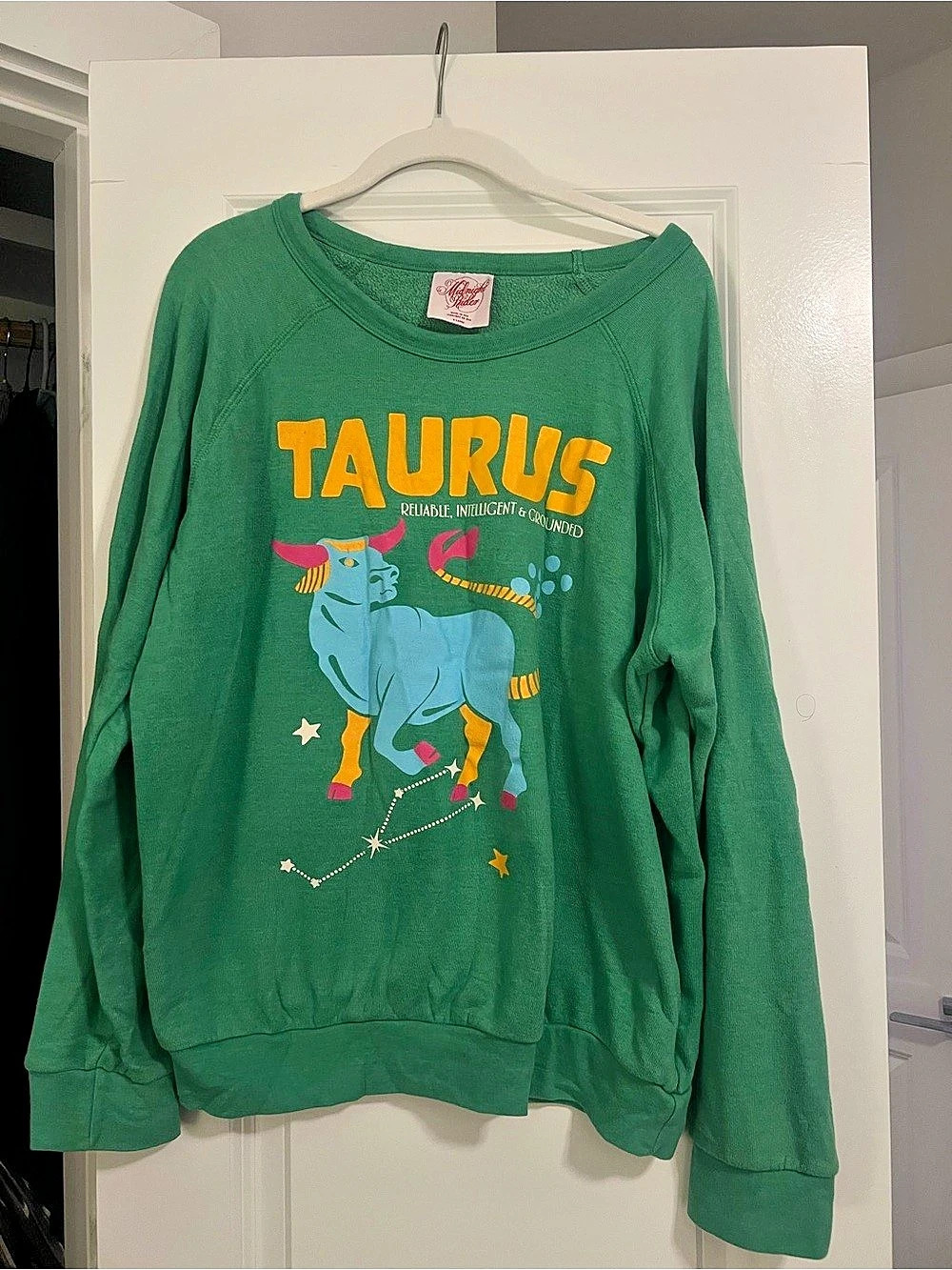 Midnight Rider Taurus Zodiac Sweatshirt Green & Yellow